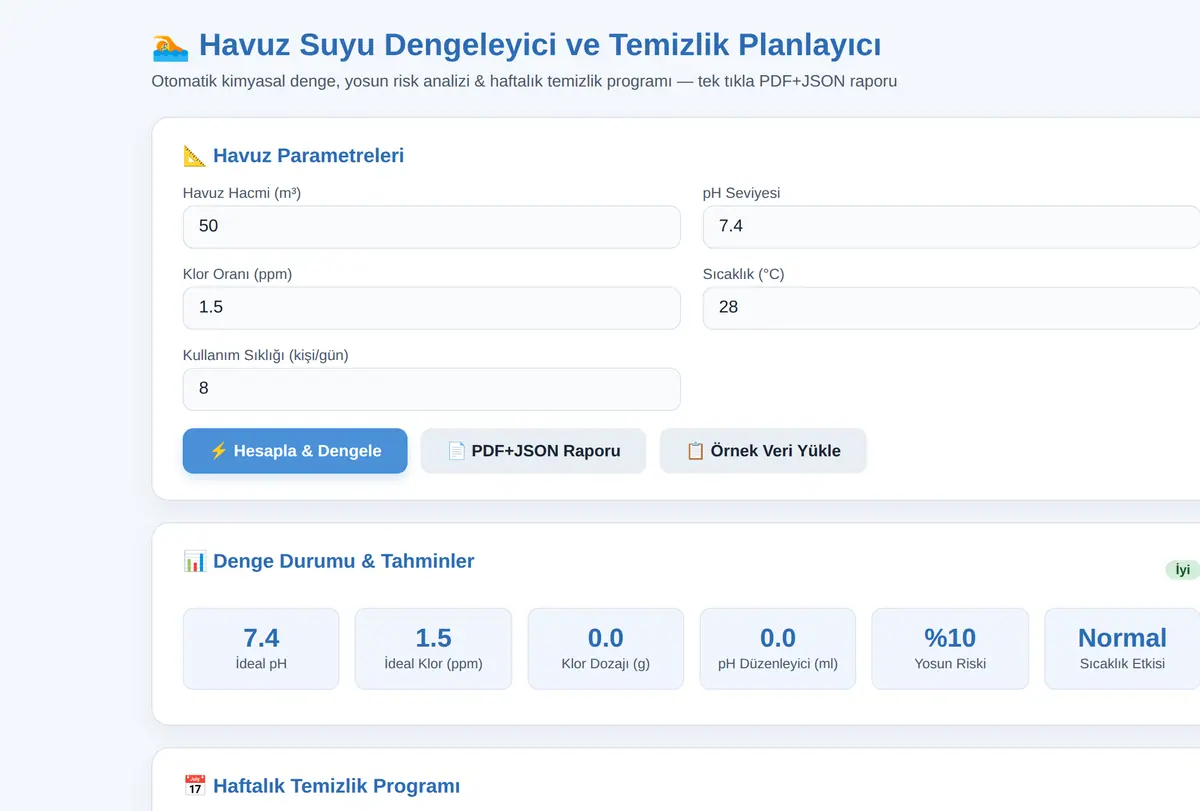 Havuz Suyu Dengeleyici ve Temizlik Planlayıcı ekran görüntüsü