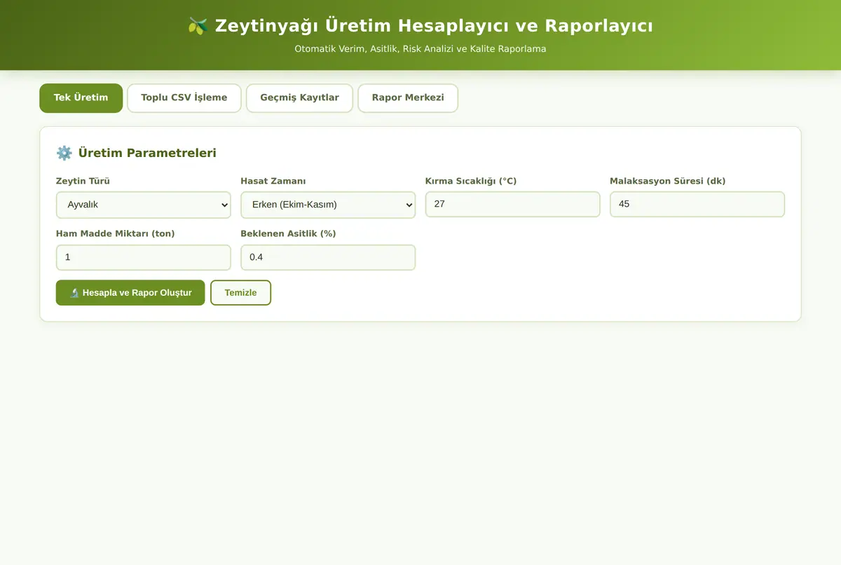 Zeytinyağı Üretim Hesaplayıcı ve Raporlayıcı ekran görüntüsü 2