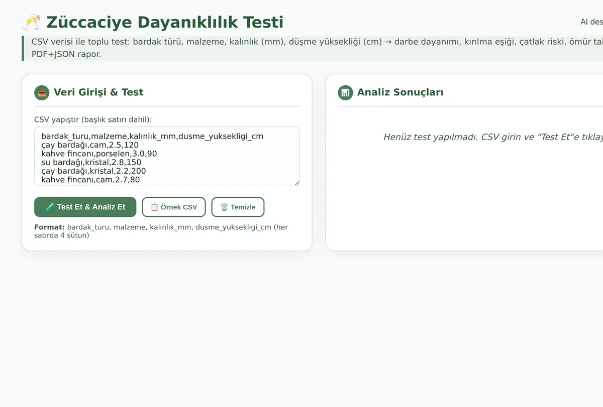 Züccaciye Dayanıklılık Testi ve Kırılma Analiz ekran görüntüsü
