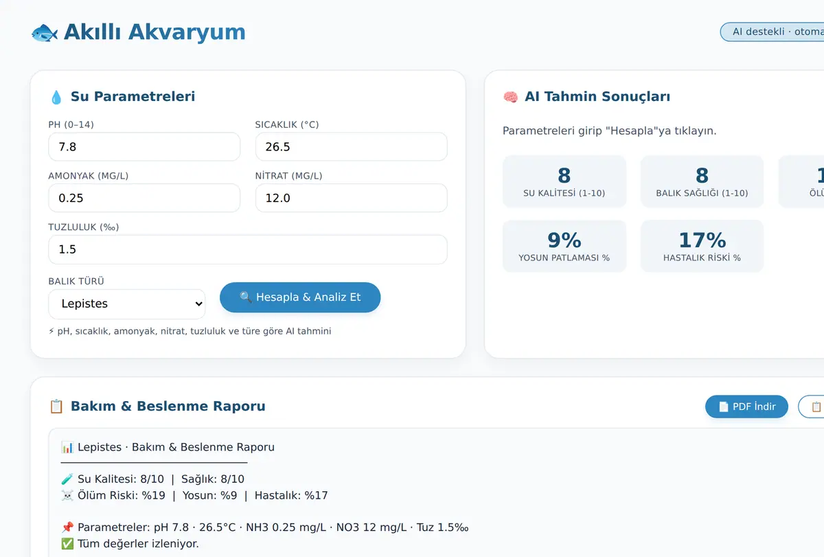 Akıllı Akvaryum · Su Kalitesi & Sağlık ekran görüntüsü