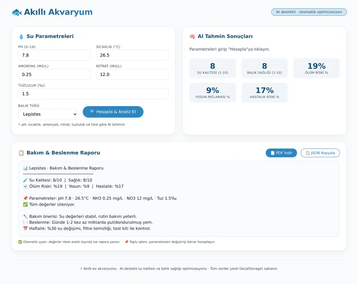 Akıllı Akvaryum · Su Kalitesi & Sağlık ekran görüntüsü 3