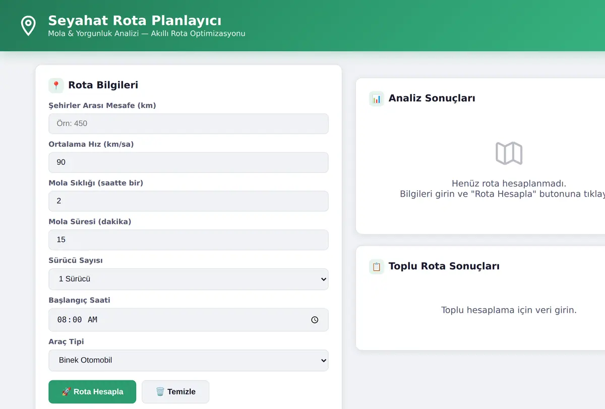 Seyahat Rota Planlayıcı - Mola & Yorgunluk Analizi ekran görüntüsü
