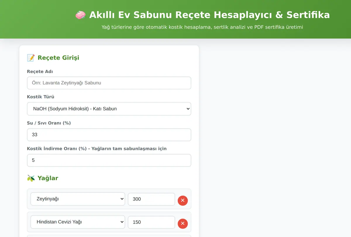 Akıllı Ev Sabunu Reçete Hesaplayıcı & Sertifika ekran görüntüsü