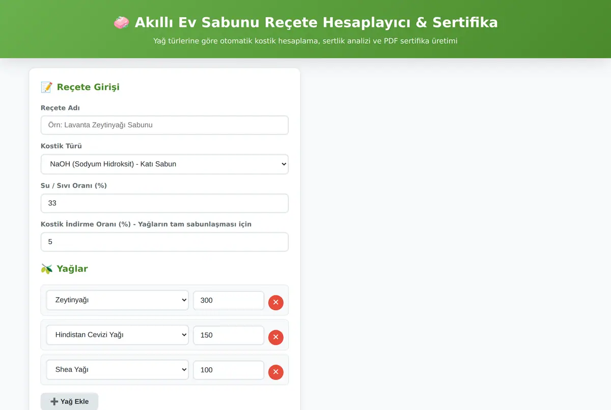 Akıllı Ev Sabunu Reçete Hesaplayıcı & Sertifika ekran görüntüsü 2