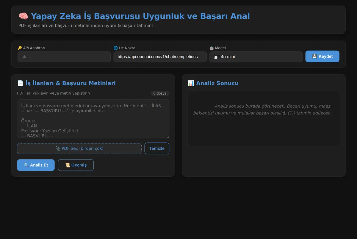 Yapay Zeka İş Başvurusu Uygunluk ve Başarı Anal ekran görüntüsü 3