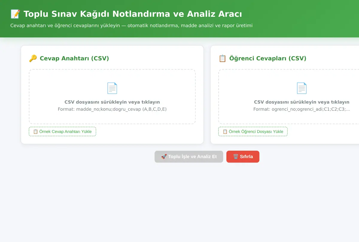 Toplu Sınav Kağıdı Notlandırma ve Analiz Aracı ekran görüntüsü