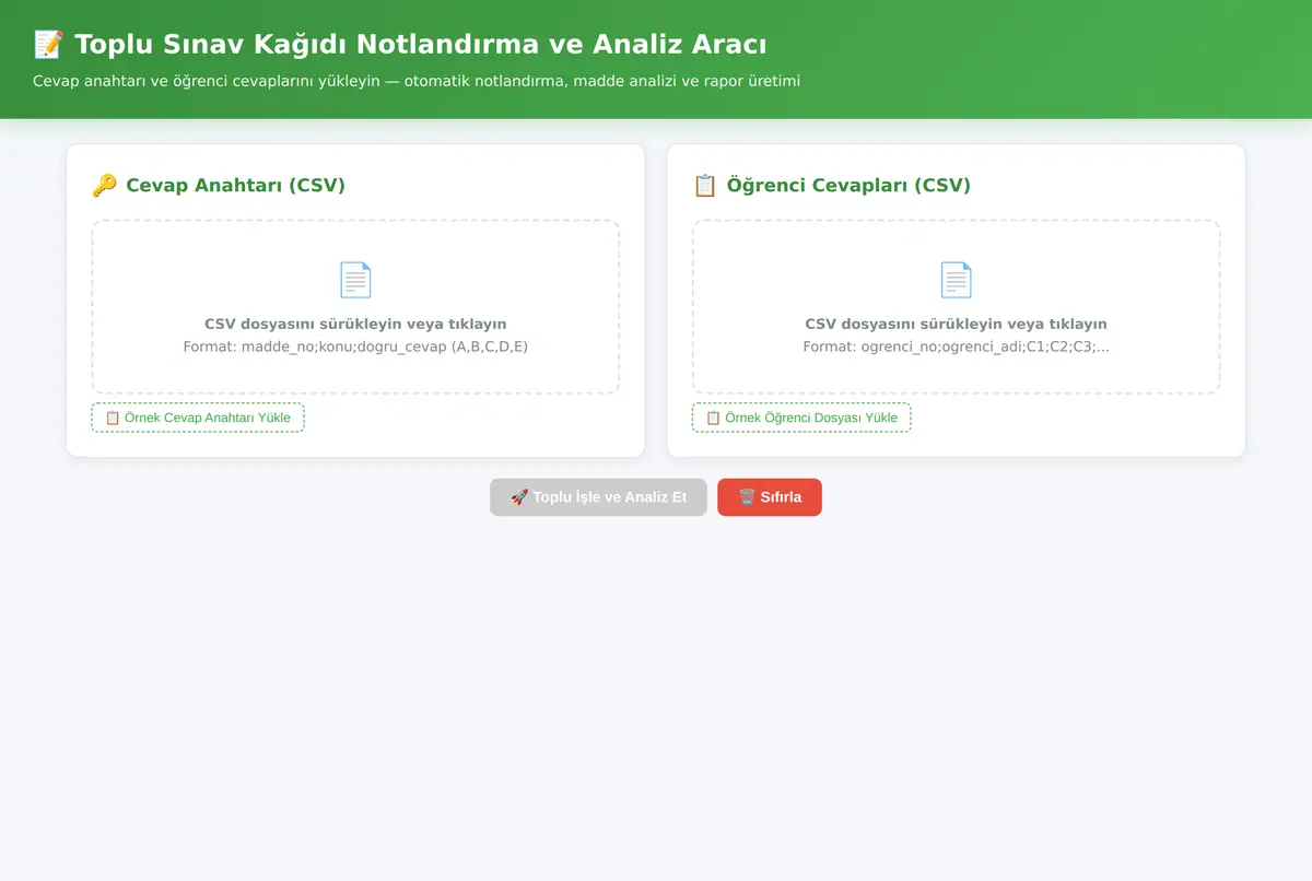 Toplu Sınav Kağıdı Notlandırma ve Analiz Aracı ekran görüntüsü 2