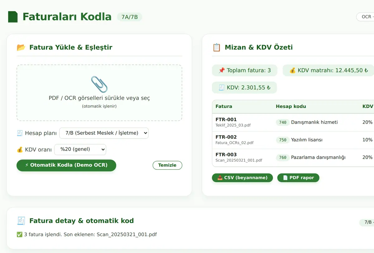 Fatura Kodla · Beyanname Hazırlık ekran görüntüsü