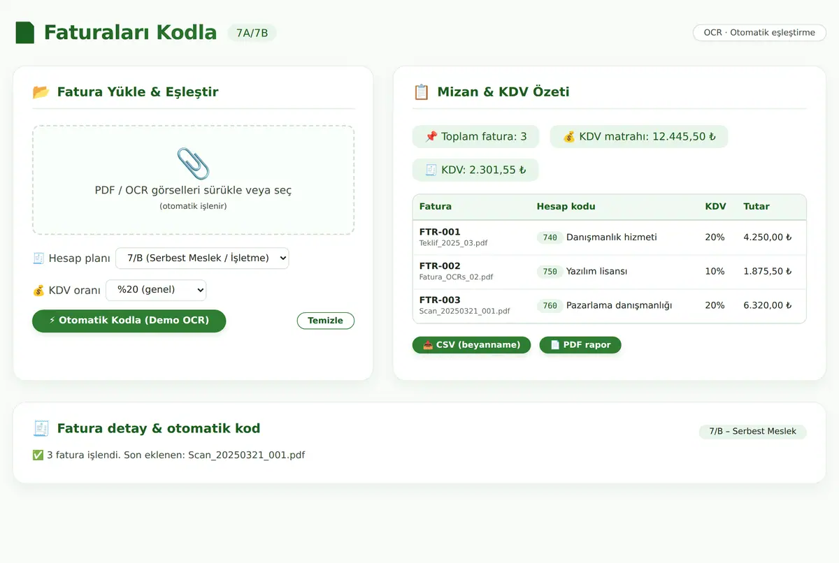 Fatura Kodla · Beyanname Hazırlık ekran görüntüsü 2