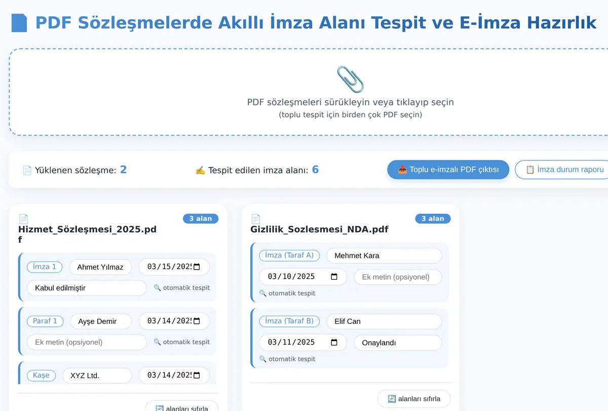 PDF Sözleşmelerde Akıllı İmza Alanı Tespit ve E-İmza Hazırlık ekran görüntüsü