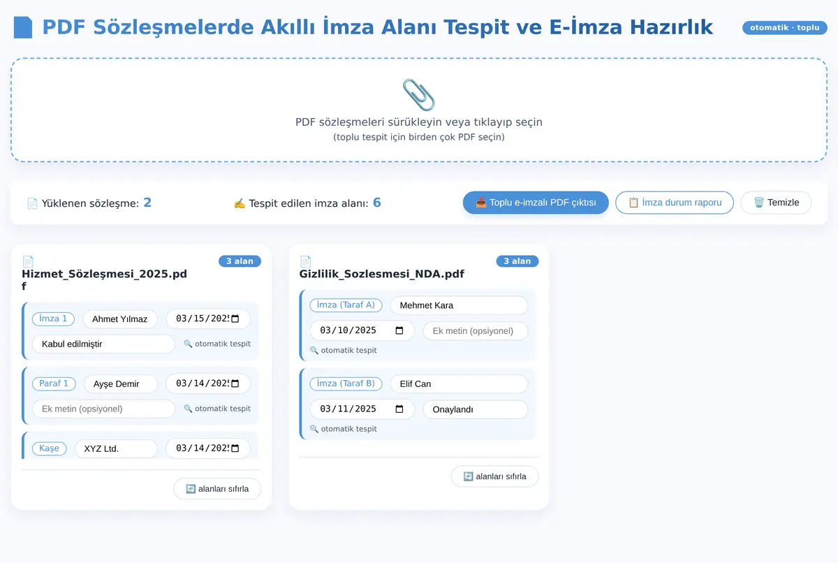 PDF Sözleşmelerde Akıllı İmza Alanı Tespit ve E-İmza Hazırlık ekran görüntüsü 3