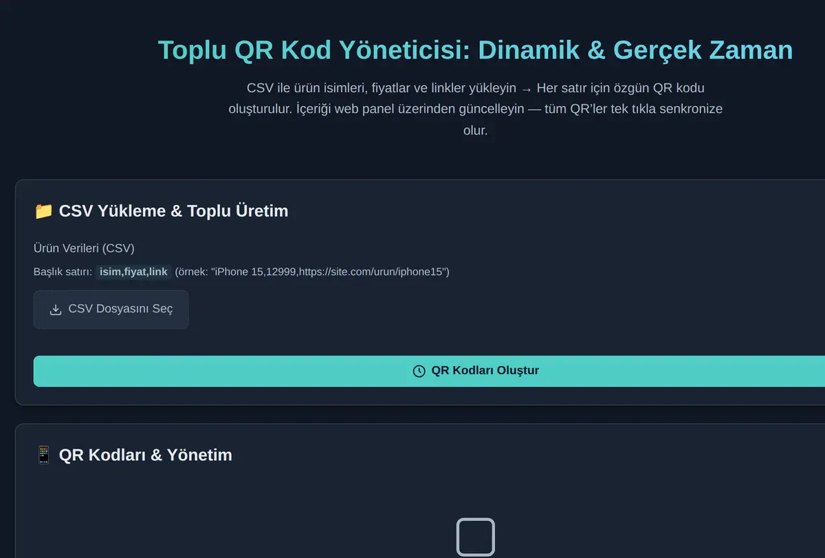 Toplu QR Kod Yöneticisi: Dinamik & Gerçek Zaman ekran görüntüsü