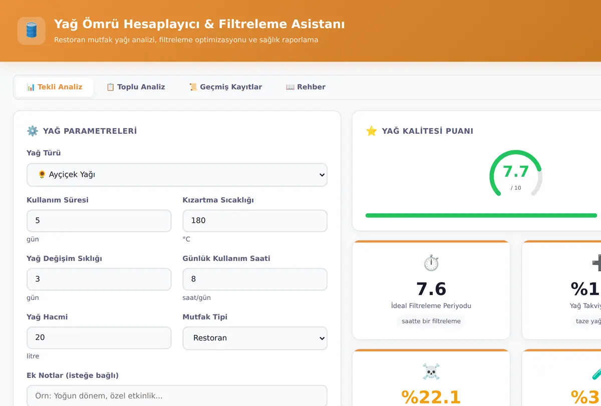 Yağ Ömrü Hesaplayıcı & Filtreleme Asistanı ekran görüntüsü