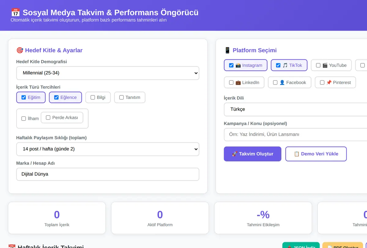 Sosyal Medya Takvim & Performans Öngörücü ekran görüntüsü