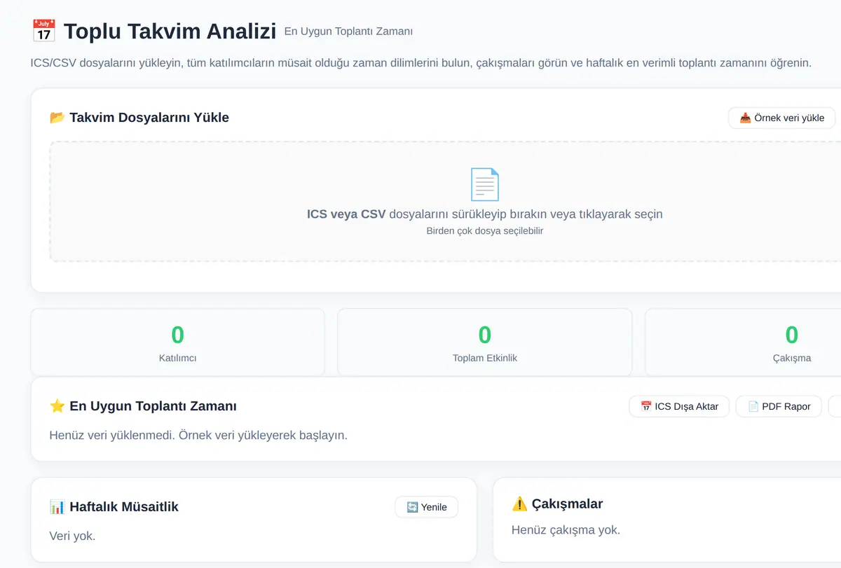 Toplu Takvim Analizi: En Uygun Toplantı Zamanı ekran görüntüsü