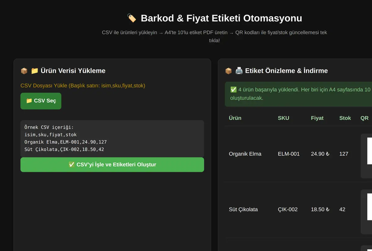 Barkod & Fiyat Etiketi Otomasyonu ekran görüntüsü