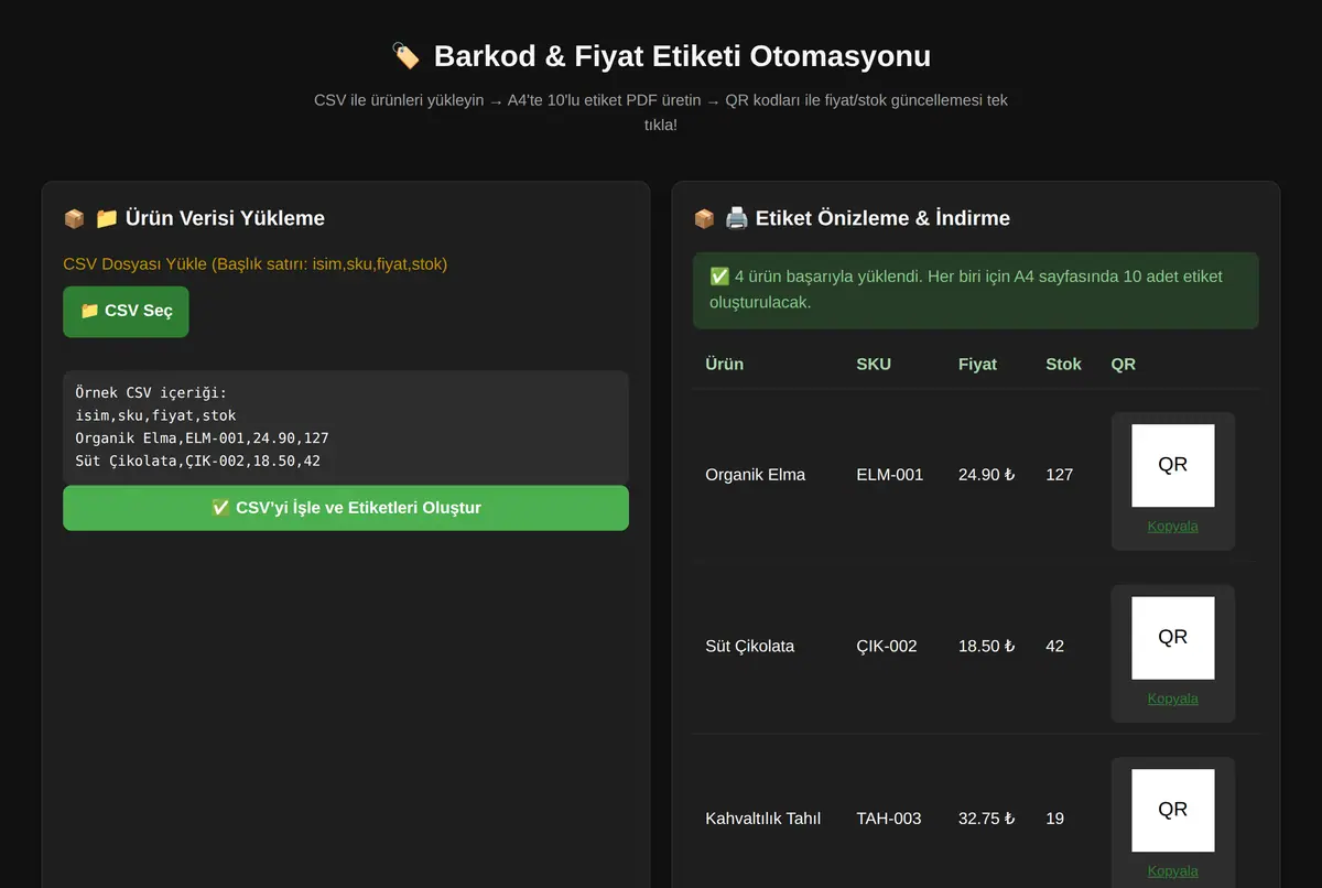 Barkod & Fiyat Etiketi Otomasyonu ekran görüntüsü 2