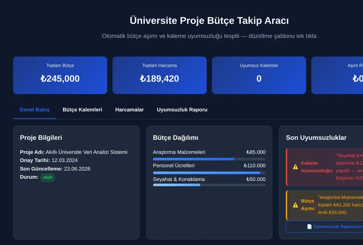 Üniversite Proje Bütçe Takip Aracı ekran görüntüsü