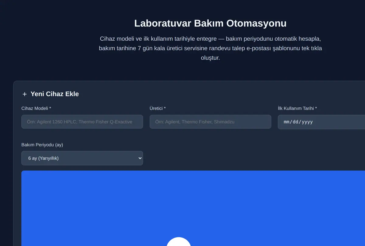 Laboratuvar Bakım Otomasyonu ekran görüntüsü
