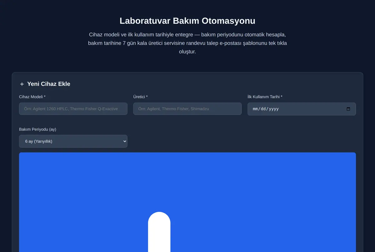 Laboratuvar Bakım Otomasyonu ekran görüntüsü 2