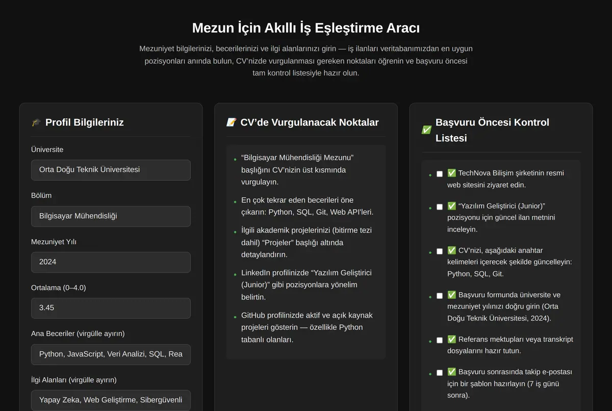 Mezun İçin Akıllı İş Eşleştirme Aracı ekran görüntüsü 2