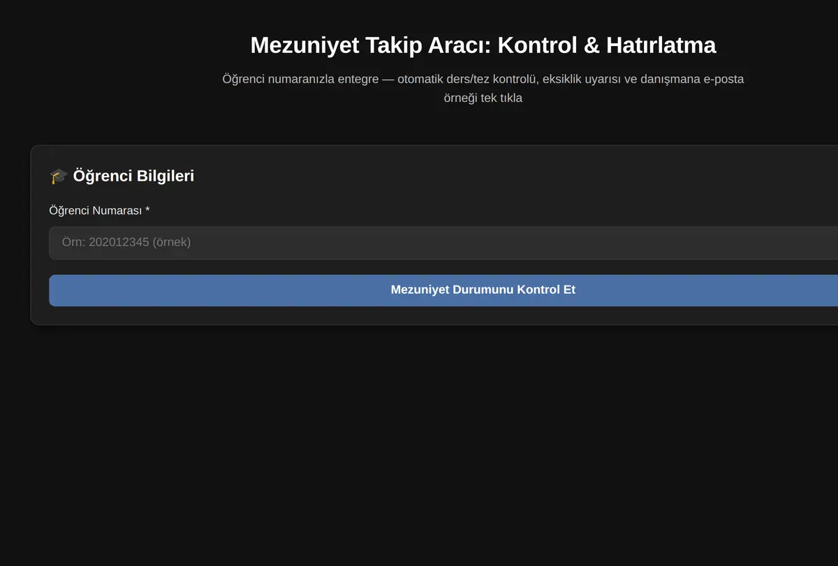 Mezuniyet Takip Aracı: Kontrol & Hatırlatma ekran görüntüsü