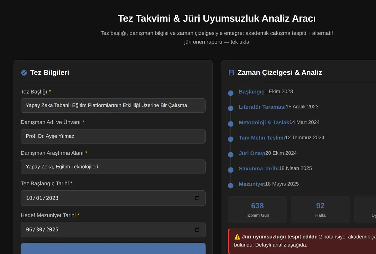 Tez Takvimi & Jüri Uyumsuzluk Analiz Aracı ekran görüntüsü