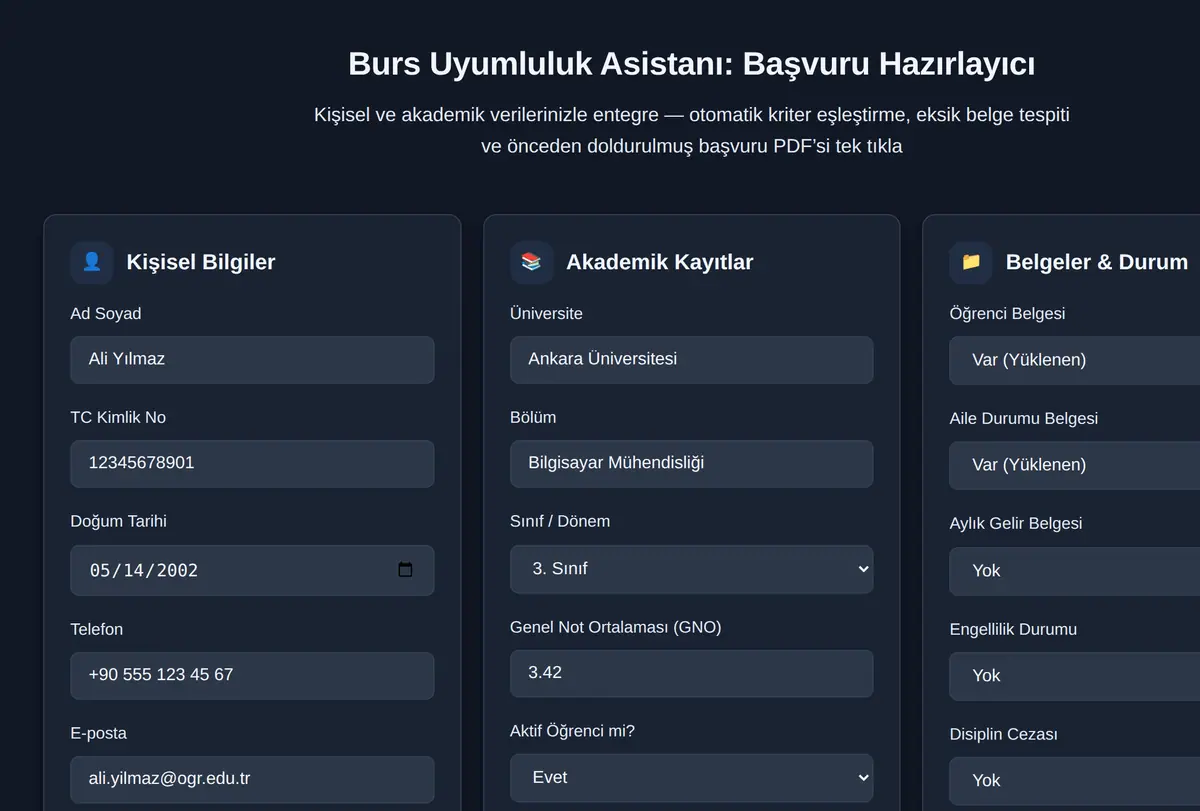 Burs Uyumluluk Asistanı: Başvuru Hazırlayıcı ekran görüntüsü