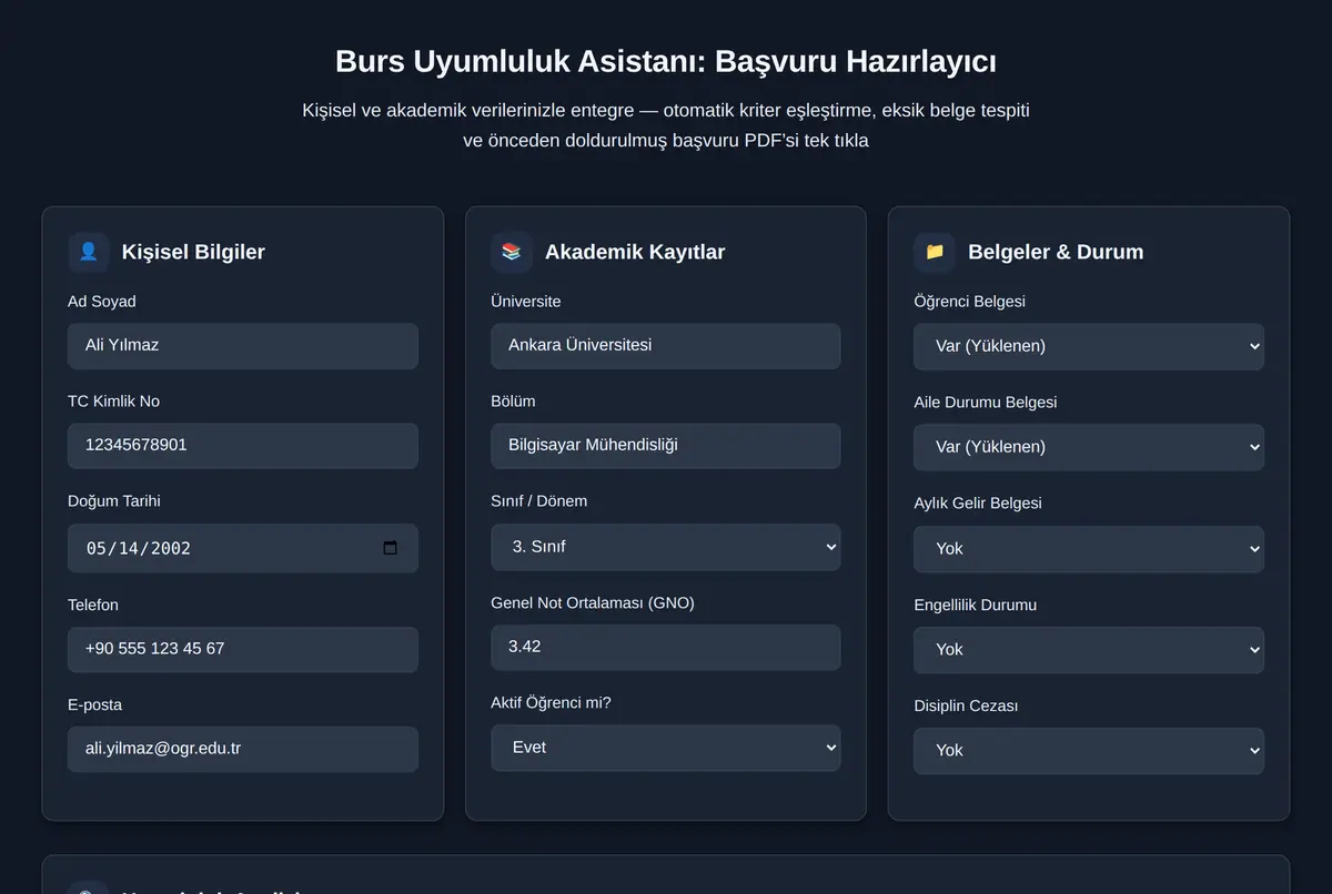 Burs Uyumluluk Asistanı: Başvuru Hazırlayıcı ekran görüntüsü 2