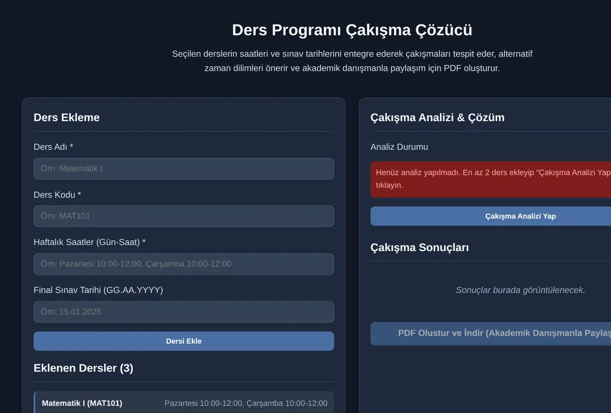 Ders Programı Çakışma Çözücü ekran görüntüsü