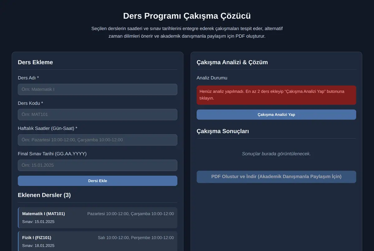 Ders Programı Çakışma Çözücü ekran görüntüsü 2