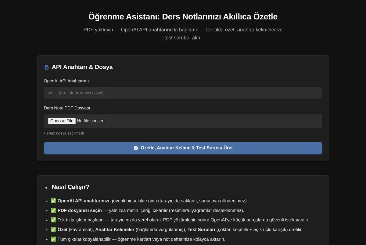 Öğrenme Asistanı: Ders Notlarınızı Akıllıca Özetle ekran görüntüsü 2