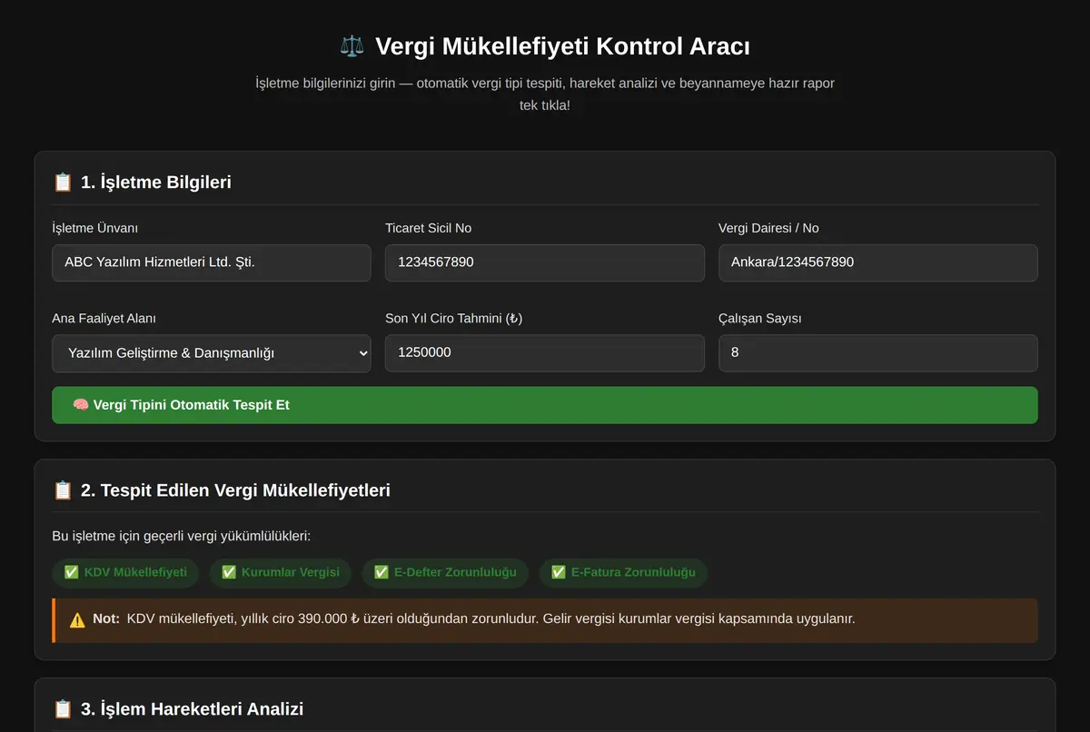 Vergi Mükellefiyeti Kontrol Aracı ekran görüntüsü 2