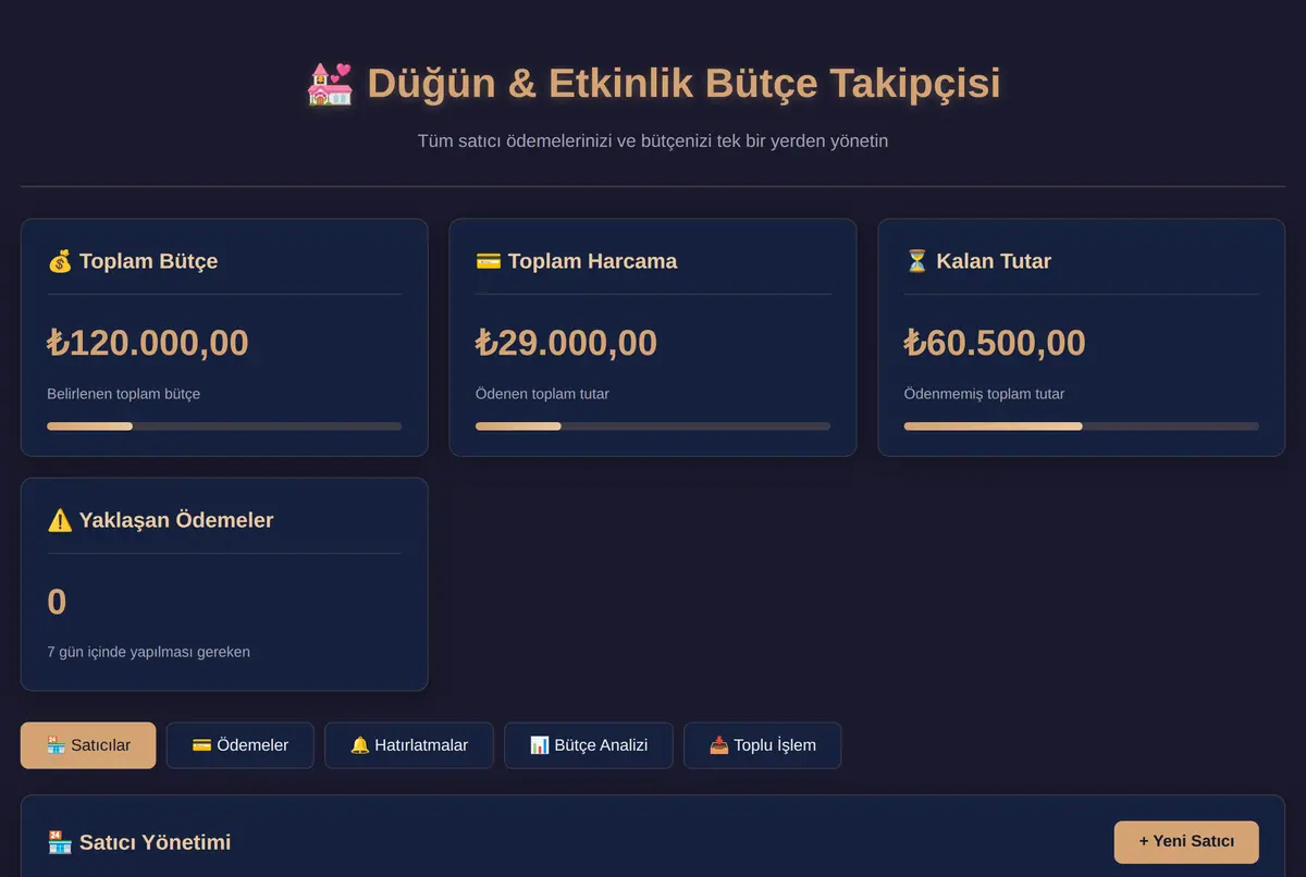 Düğün & Etkinlik Bütçe Takipçisi ve Satıcı Hatıralatıcı ekran görüntüsü 2