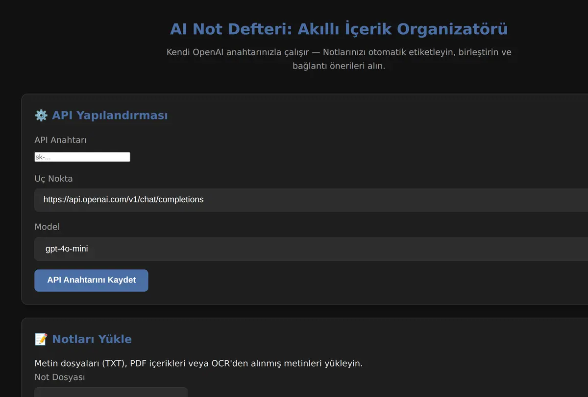 AI Not Defteri: Akıllı İçerik Organizatörü ekran görüntüsü