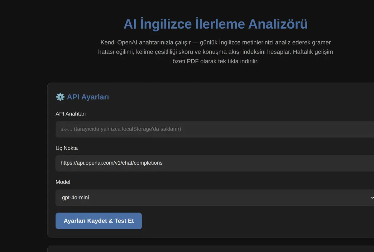 AI İngilizce İlerleme Analizörü ekran görüntüsü