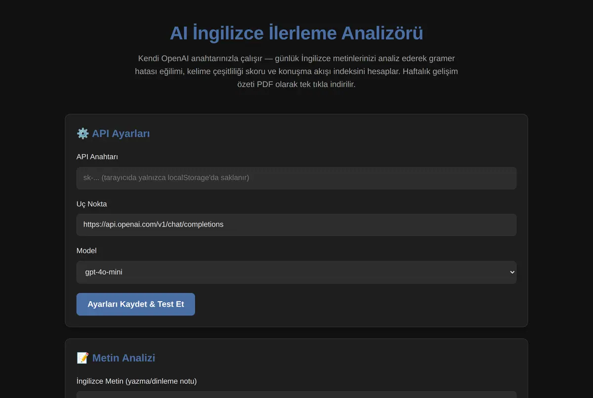 AI İngilizce İlerleme Analizörü ekran görüntüsü 2