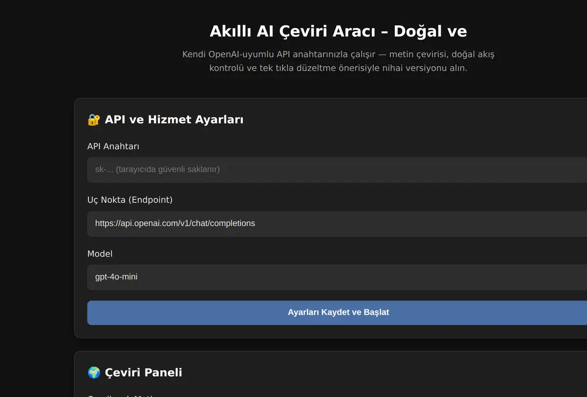 Akıllı AI Çeviri Aracı - Doğal ve ekran görüntüsü