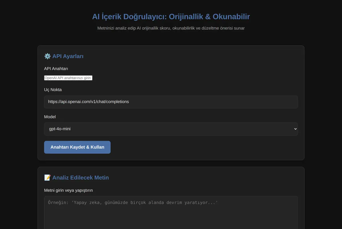 AI İçerik Doğrulayıcı: Orijinallik & Okunabilir ekran görüntüsü 2