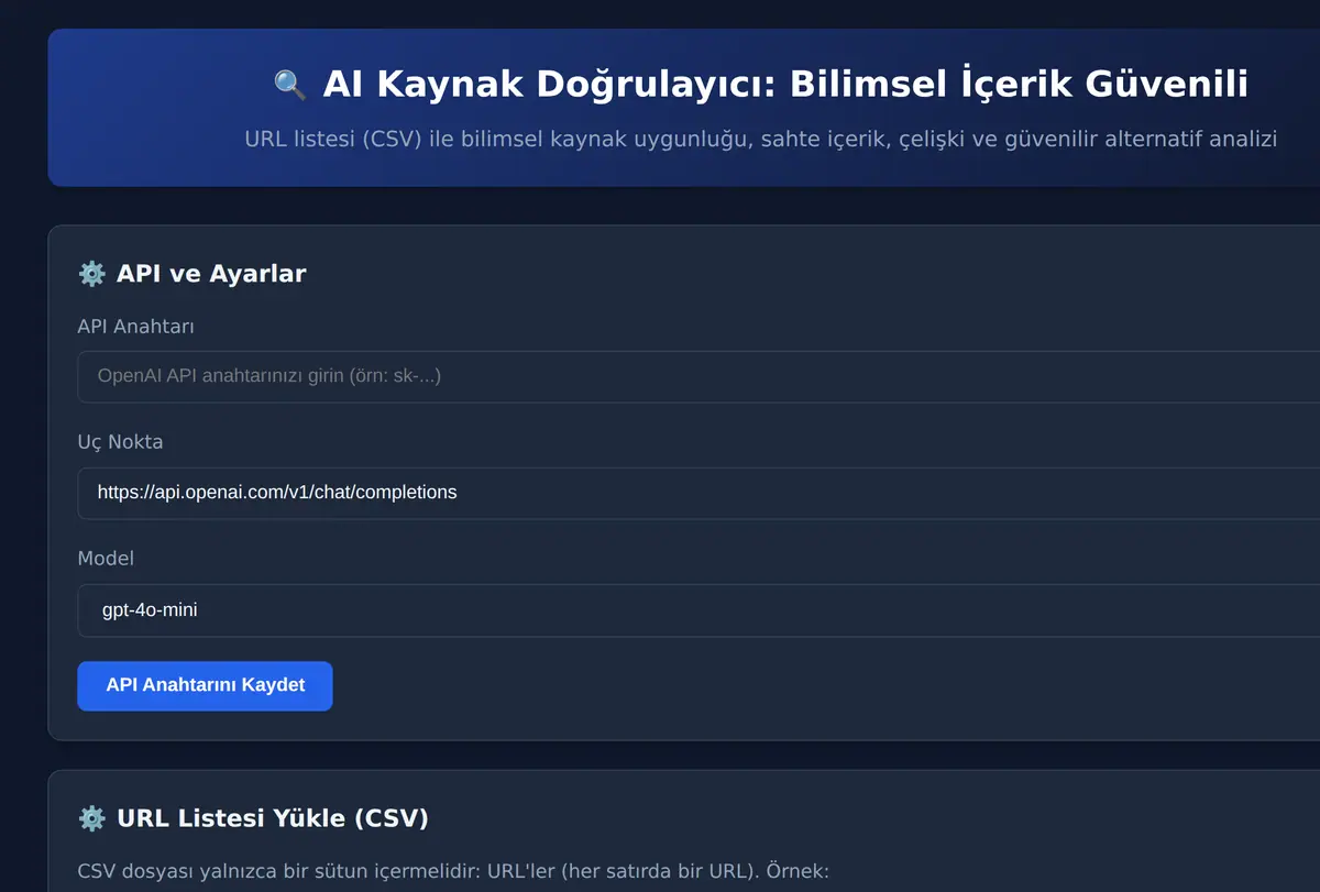 AI Kaynak Doğrulayıcı: Bilimsel İçerik Güvenili ekran görüntüsü