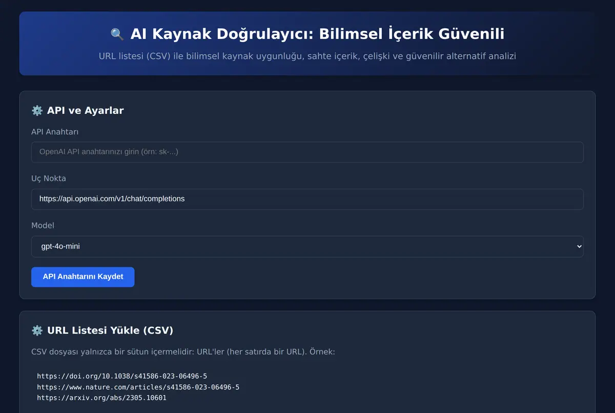 AI Kaynak Doğrulayıcı: Bilimsel İçerik Güvenili ekran görüntüsü 2