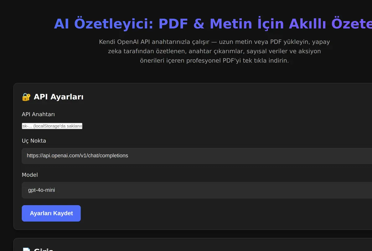 AI Özetleyici: PDF & Metin İçin Akıllı Özete ekran görüntüsü