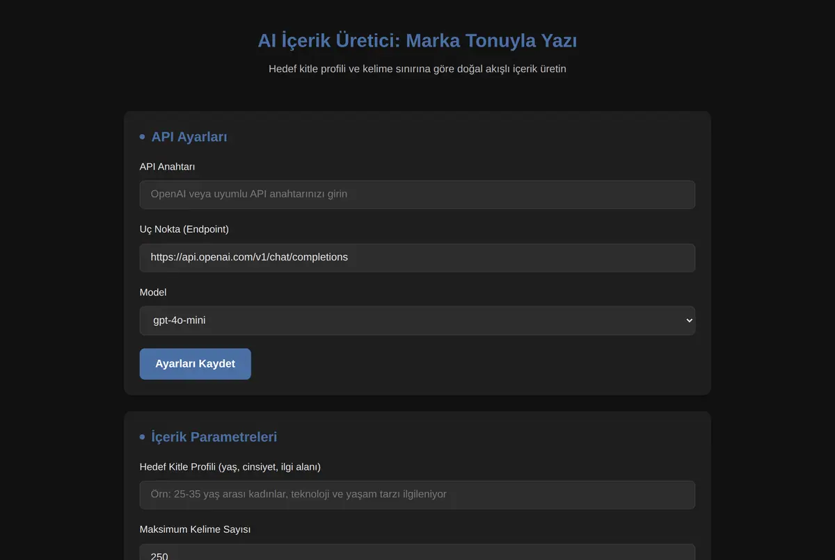 AI İçerik Üretici: Marka Tonuyla Yazı ekran görüntüsü 2