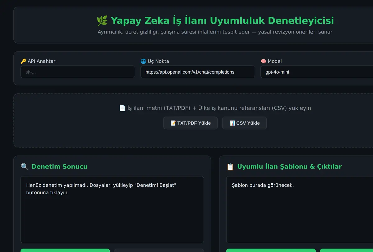 Yapay Zeka İş İlanı Uyumluluk Denetleyicisi ekran görüntüsü