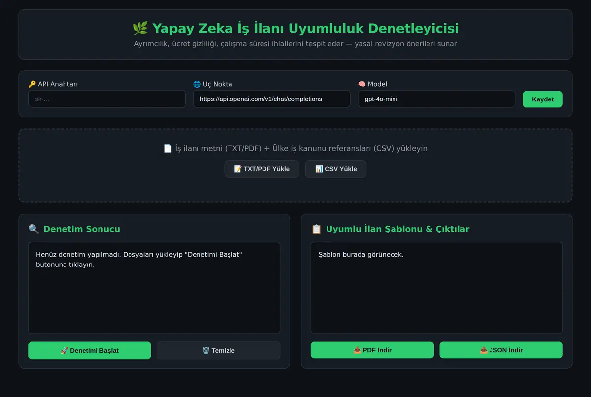 Yapay Zeka İş İlanı Uyumluluk Denetleyicisi ekran görüntüsü 2