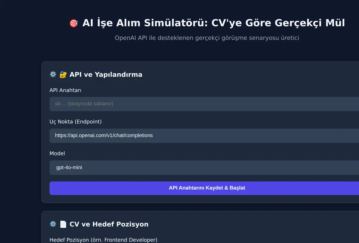 AI İşe Alım Simülatörü: CV'ye Göre Gerçekçi Mül ekran görüntüsü