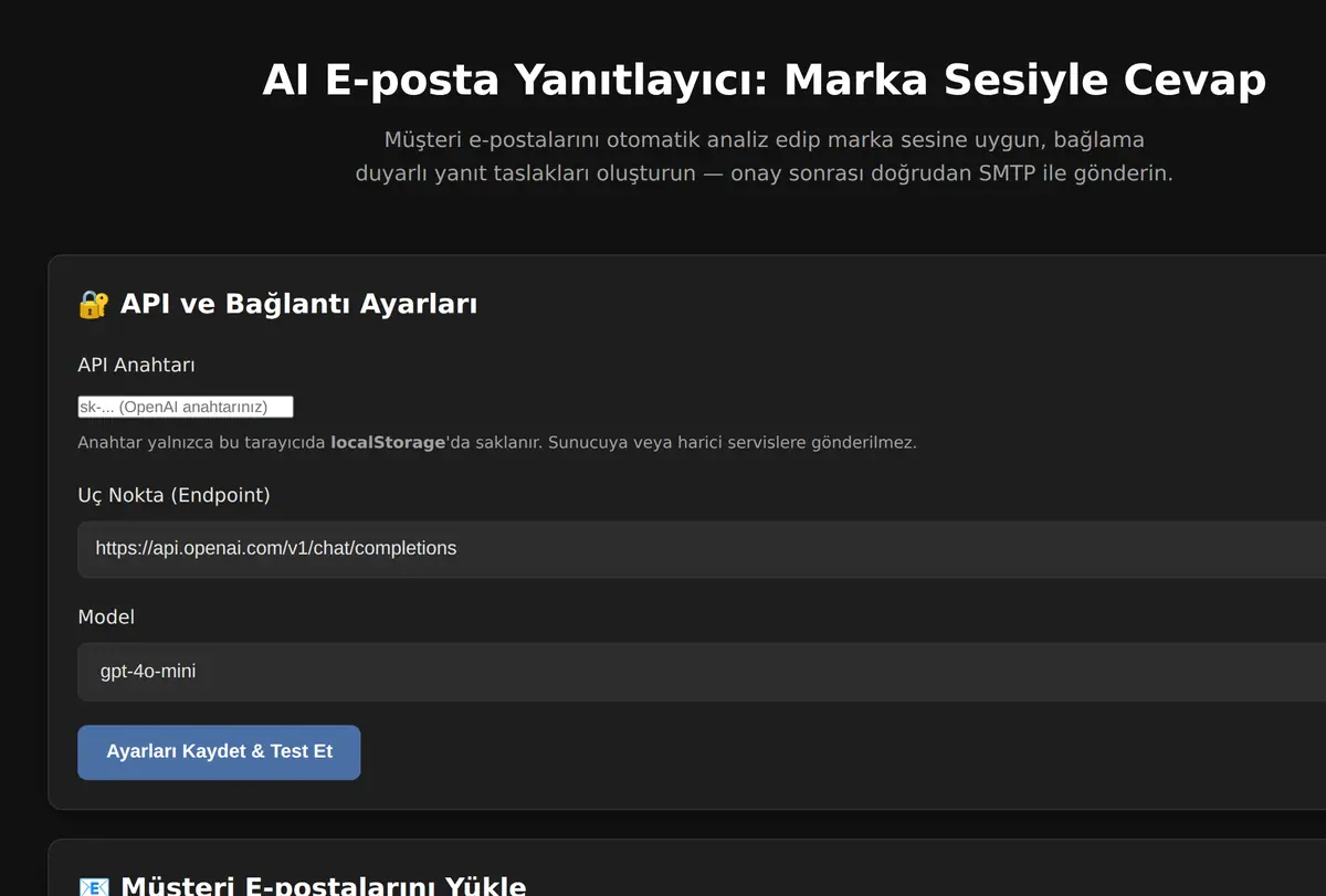AI E-posta Yanıtlayıcı: Marka Sesiyle Cevap ekran görüntüsü