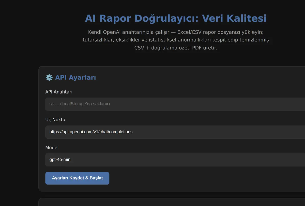 AI Rapor Doğrulayıcı: Veri Kalitesi ekran görüntüsü