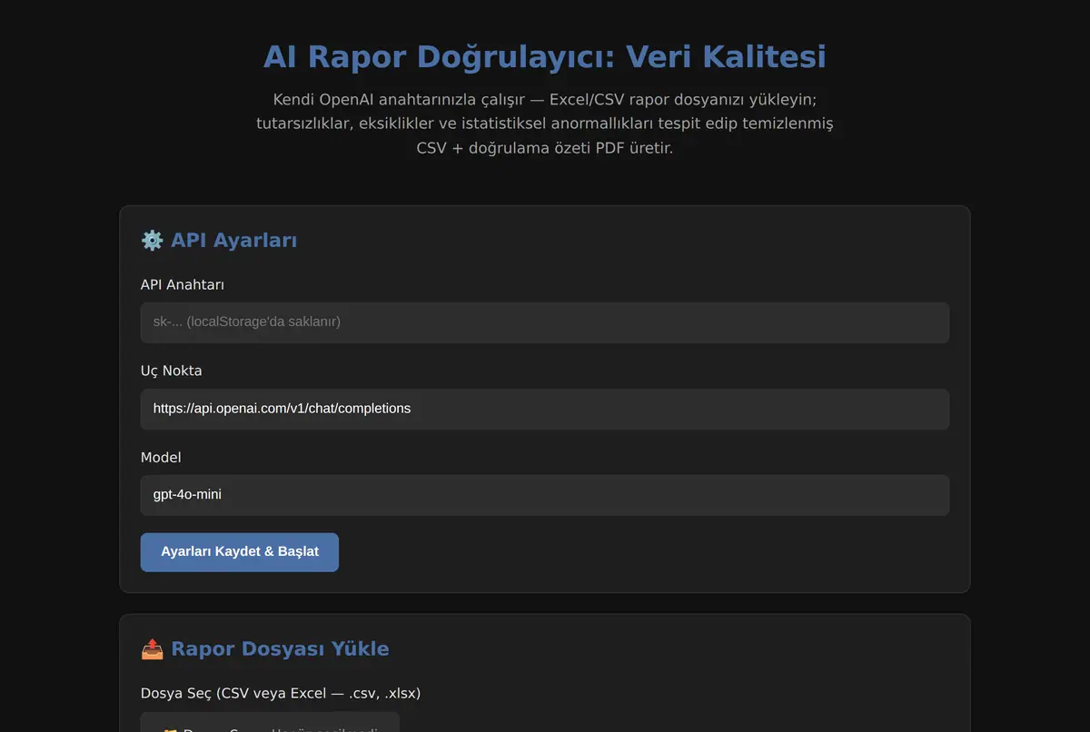 AI Rapor Doğrulayıcı: Veri Kalitesi ekran görüntüsü 2