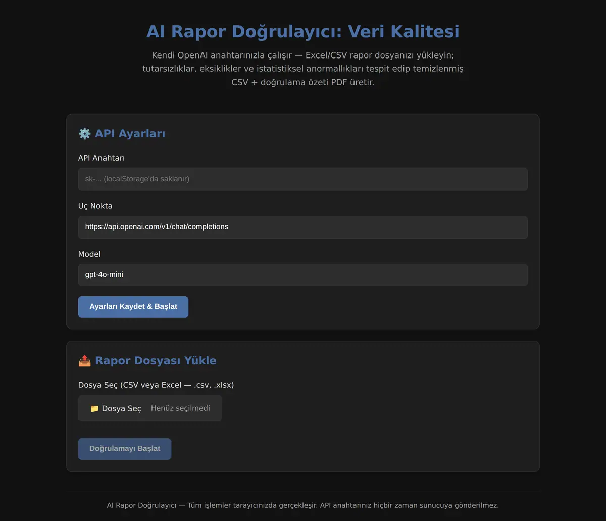 AI Rapor Doğrulayıcı: Veri Kalitesi ekran görüntüsü 3